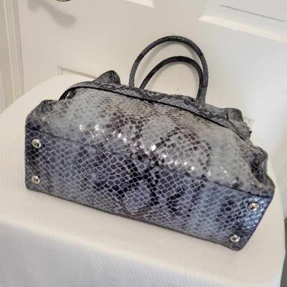 Michael Kors Python-Print Hamilton Blue Leather Tote/Shoulder Bag - Picture 6 of 10